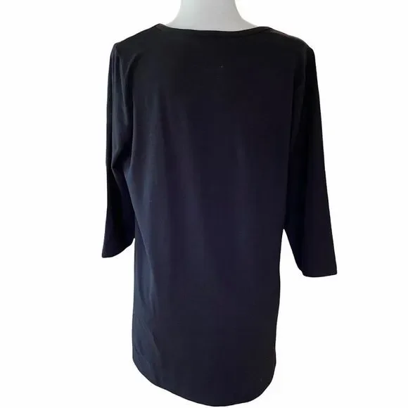 Susan Graver Style Black Top ¾ Length Sleeves Floral Embroidery SZ M - Picture 2 of 10